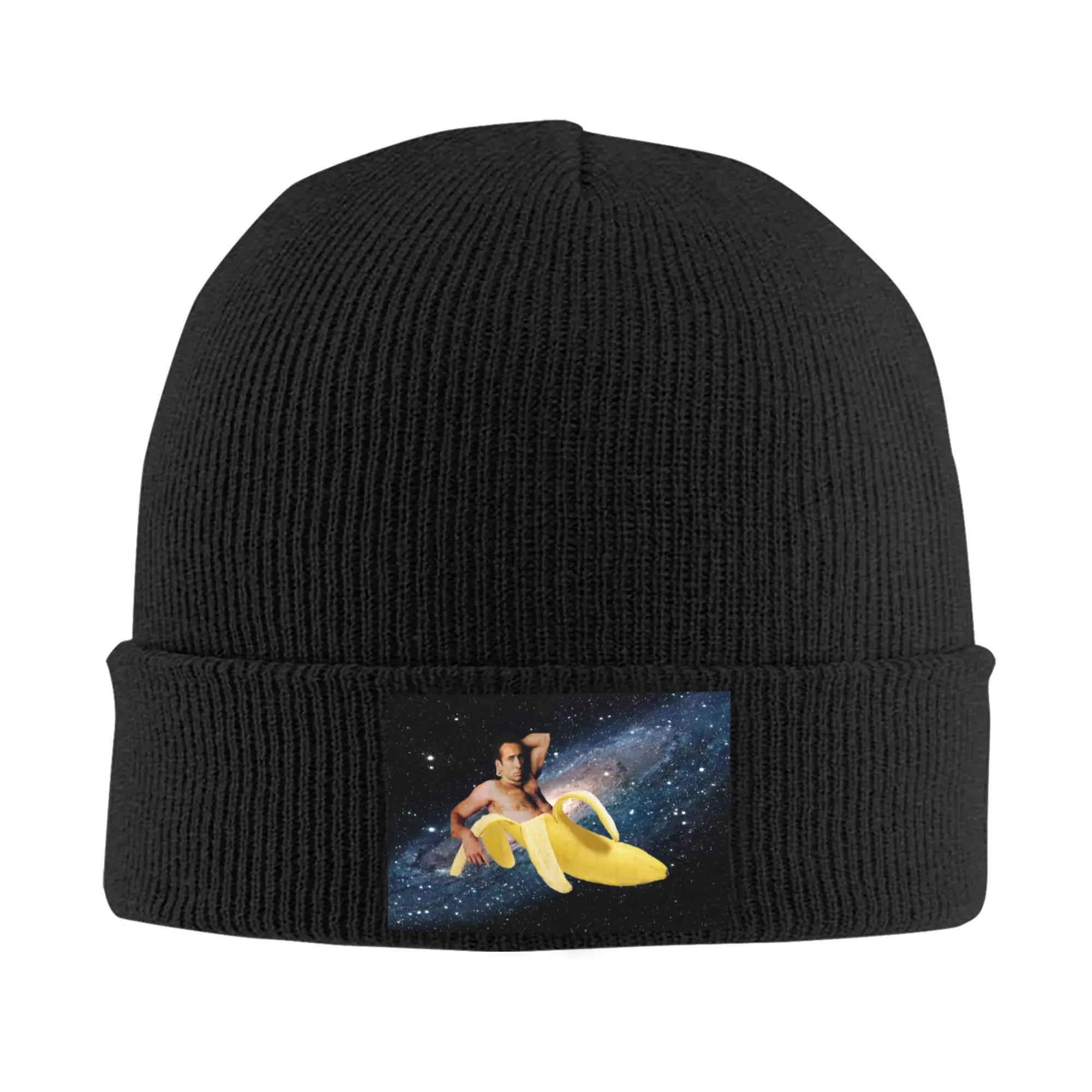 Nicolas Cage In a Banana Skullies Beanies Caps For Men Women Unisex Streetwear Winter Warm Knitted Hat Adult Space Bonnet Hats
