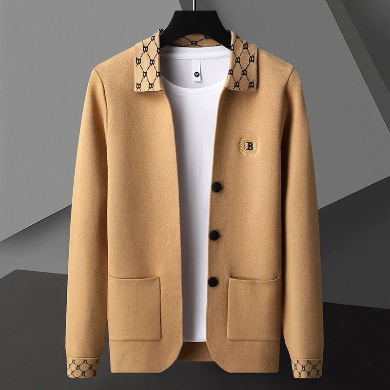 Luxury brand men's embroidered knitted jacket, spring and autumn new fashion exquisite pocket, casual sweater, cardigan coat