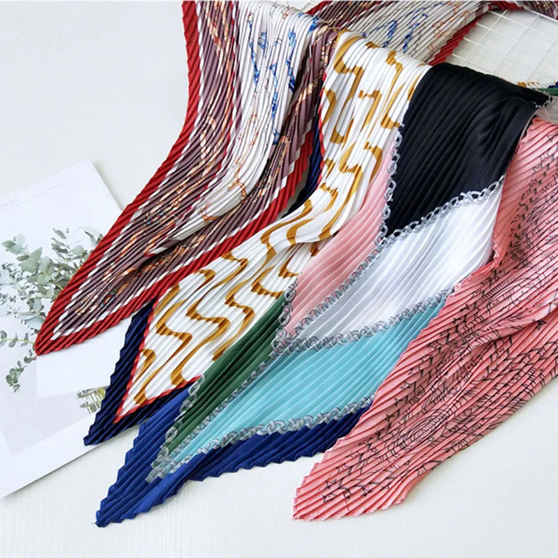 small silk scarf for women bandana pleated chiffon shawl scarves ladies floral print scarves satin turbans pretied headscarf