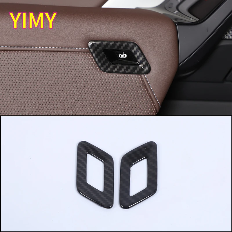 2x ABS Plastic Carbon Fiber Pattern Car Rear Door Switch Button Decoration Frame Suitable for BMW 7 Series 740i i7 VII G70 2023