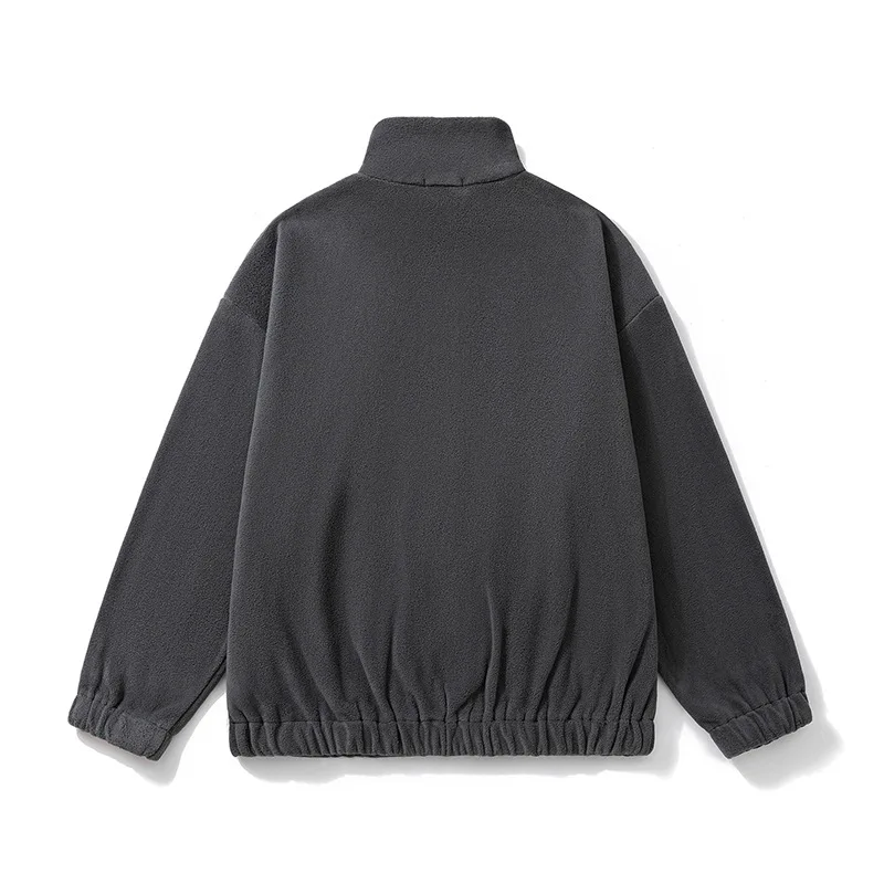남녀공용 폴라 플리스 스웨터 셔츠, 스탠드업 칼라, 하프 체인 스웨터 재킷, 스트리트웨어, 루즈 코트, 가을, 겨울, 430Gsm