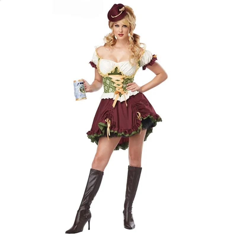 Germany Bavaria Oktoberfest Outfit Halloween Party Bar Beer Maid Dirndl Beer Girl Wench Costume