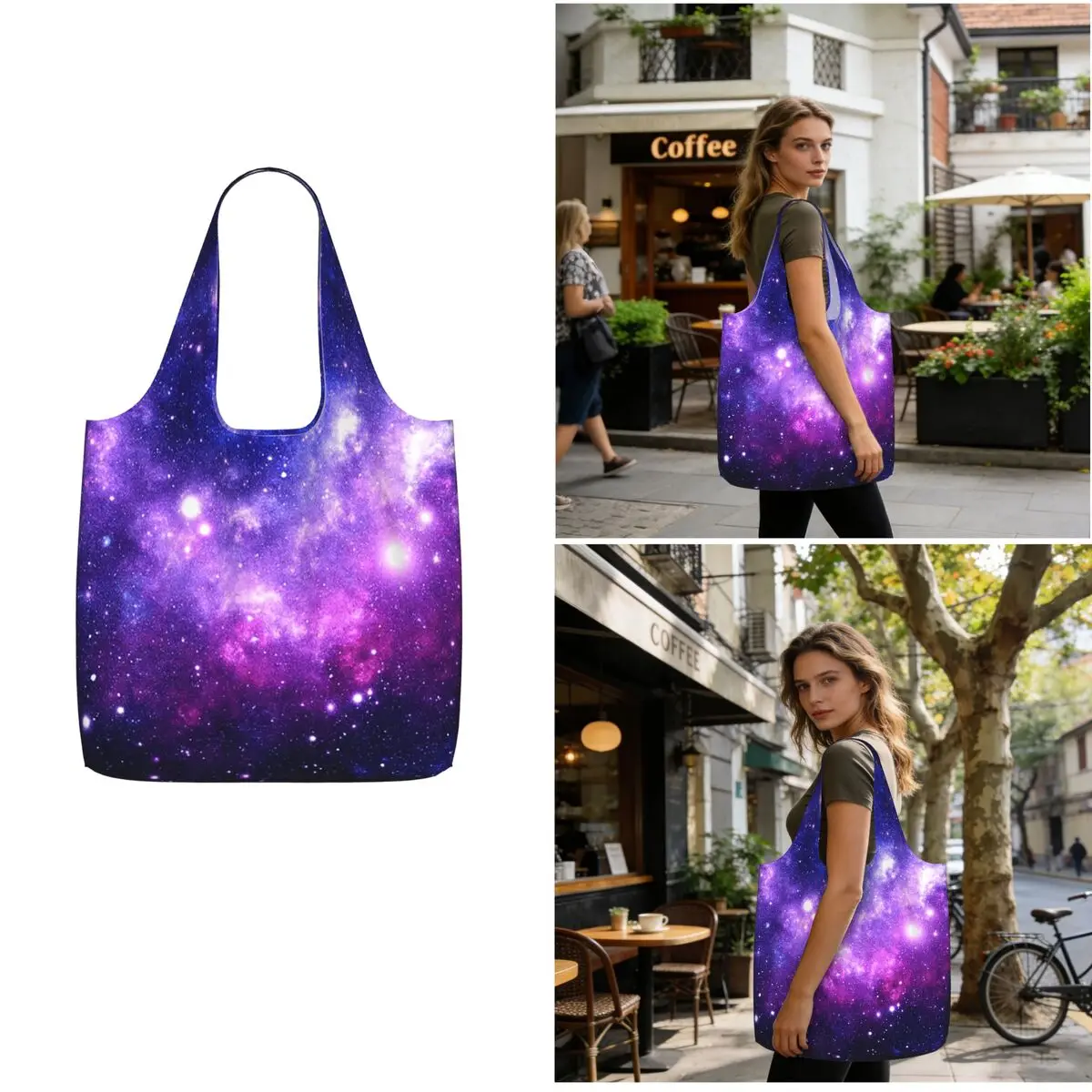 Purple Blue Galaxy Nebula Shopping Tote Bag Canvas Large Capacity Shoulder Bags Shopper Grocery Handbag for Women