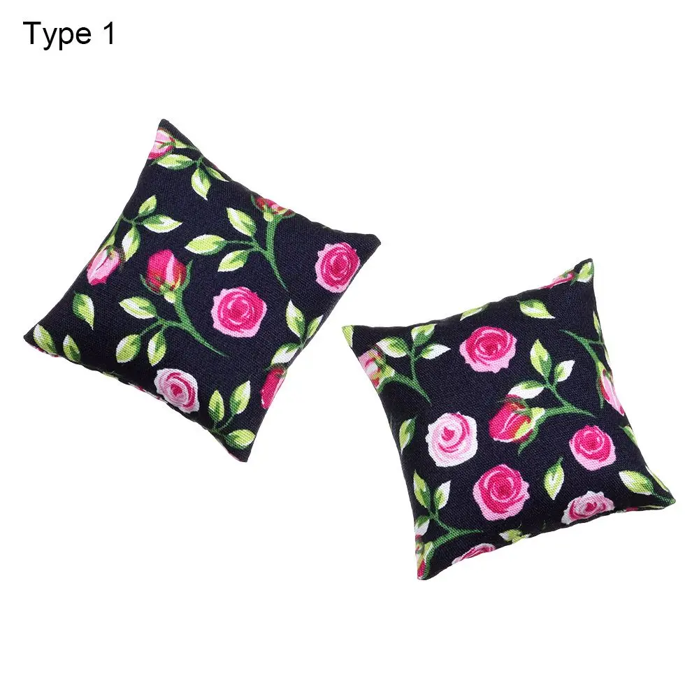

2PCS 1:12 Scale For Couch Sofa Furniture Floral Printed Accessories Miniature Cushions Mini Dollhouse Pillows