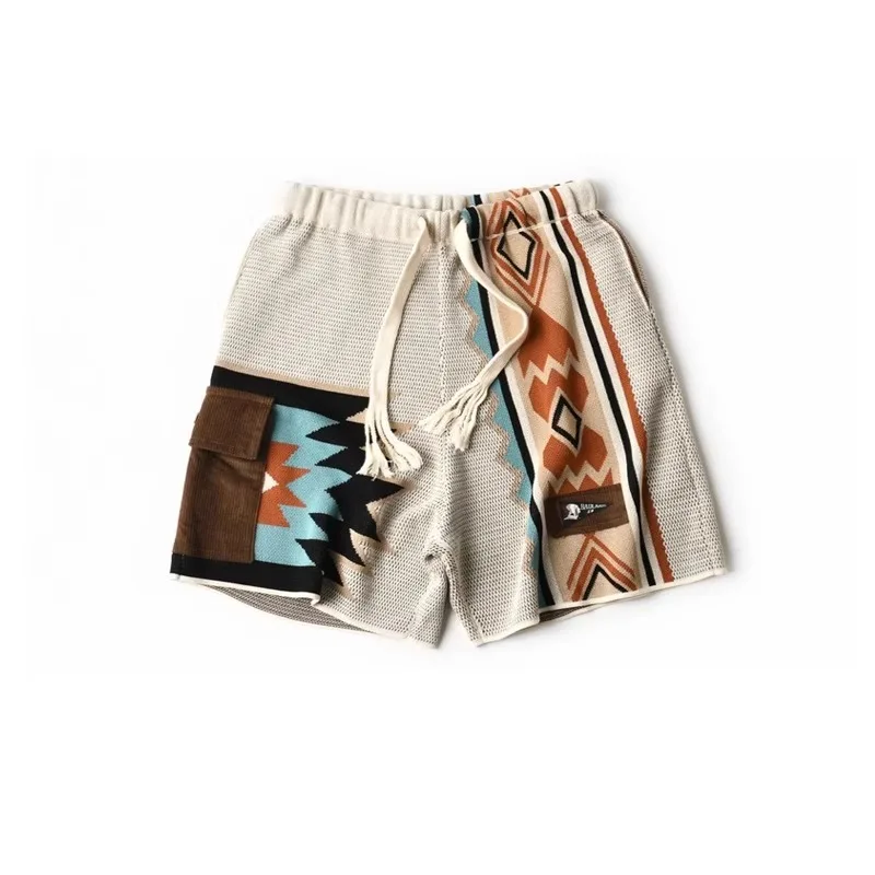 

Мужские трикотажные шорты с принтом в этническом стиле, летние пляжные шорты с эластичной завязкой и высокой талией, модная повседневная мужская одежда