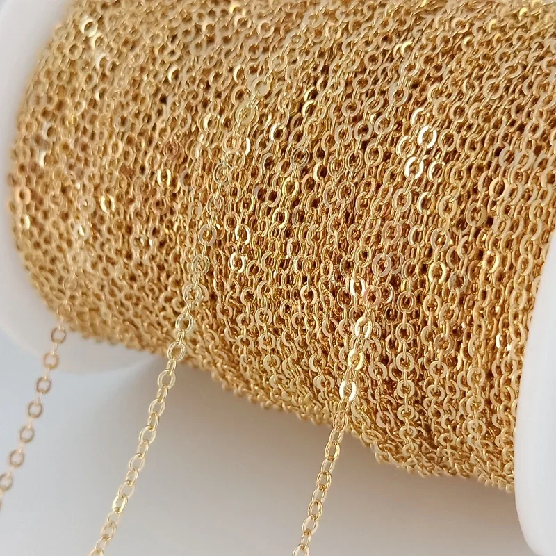 1 Meter 14K Gold Color Plated Brass O Thin Necklace Chain For DIY Jewelry Making Flat O Chains Accessories Findings
