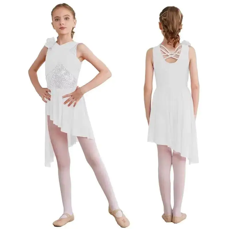 

Kids Girls Lyrical Dance Dress Ballet Gymnastics Leotards Figure Skating Costume Shiny Sequin Latin Jazz Tango Cha-Cha Dancewear