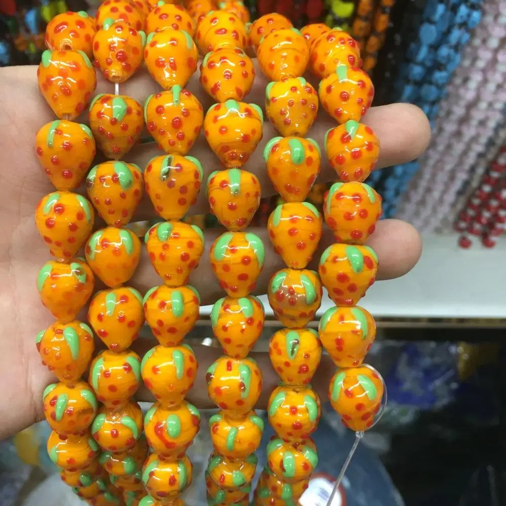 Wholesale Glass Multicolor Strawberry Bead Lampwork Glass Loose Beads For Jewelry Making DIY Bracelet Necklace Craft Accessroeis