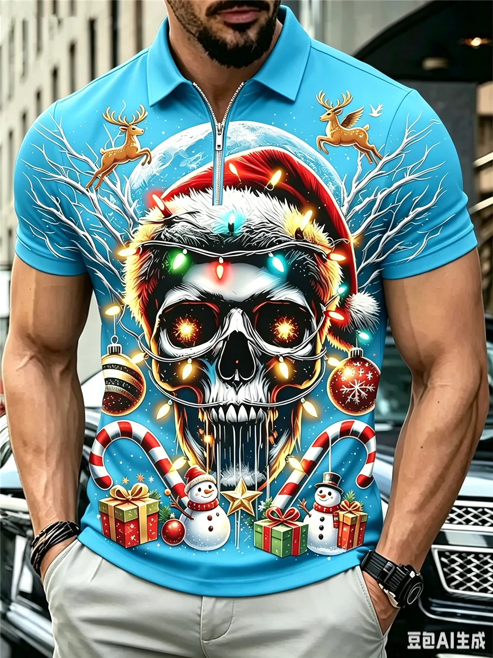 Street Hip Hop Christmas And Skulls Pattern Men's Polos T-Shirts Short Sleeve 3d Printed Male POLO Tee 6XL Plus Size Casual Tops