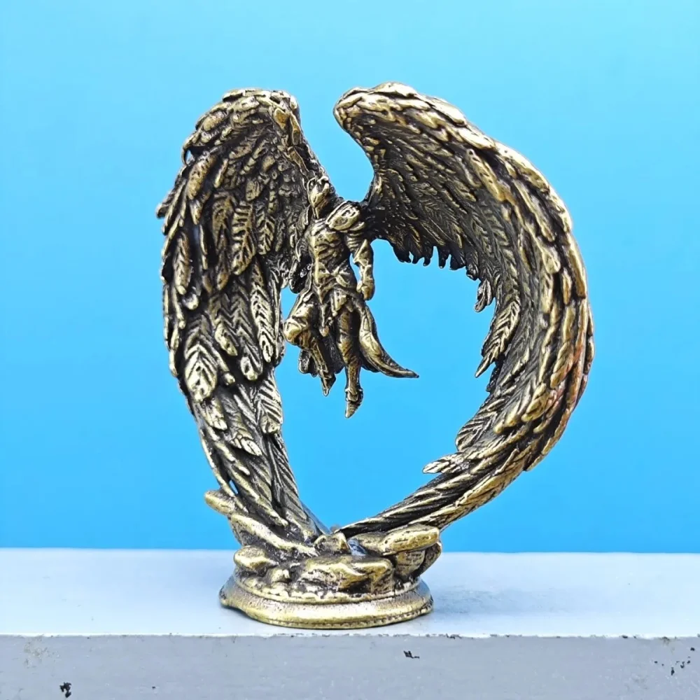Brass Winged Warrior Mini Figurine Medieval Angel Statue Tabletop Wargame Diorama Desktop Decor Collectible Ornament Gift view 2