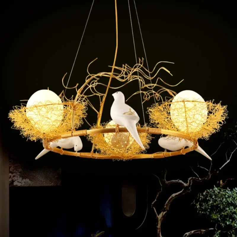 Creative Nordic Bird's Nest Restaurant Lustre Chandelier Lighting Romantic Cafe Chandelier Personality Led Simple