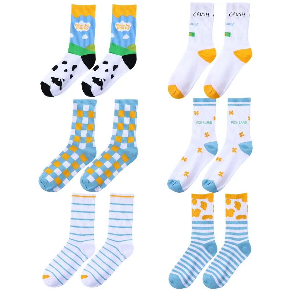 

Autumn Winter Striped Ice Cream Color Lattice Casual Cotton Hosiery Cow Print Cow Socks Women Socks