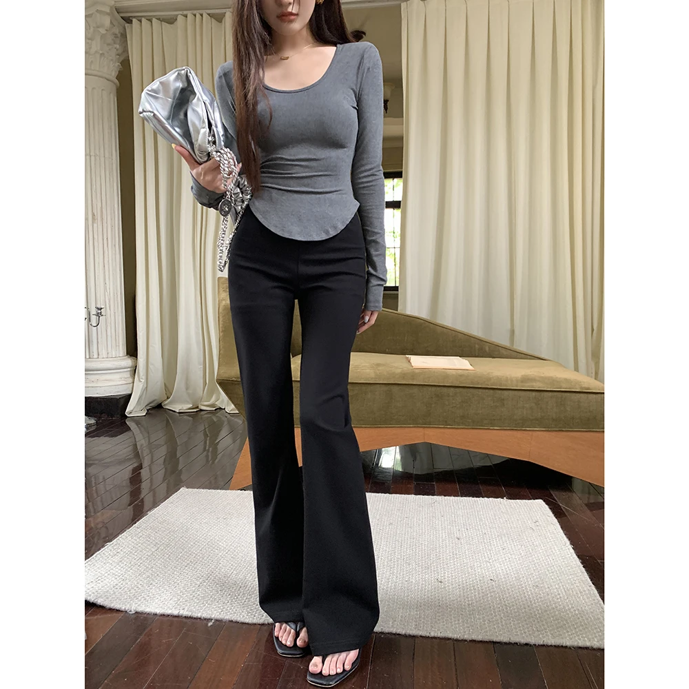 ハイウエストフレアパンツ レディース スリムロングパンツ 秋冬新作 デザインブラ 多用途 ハイライズ カジュアルパンツ