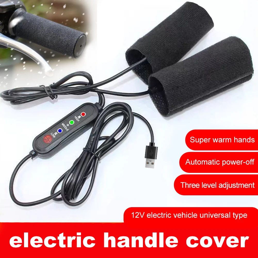 Motorcycle USB Heated Handlebar Grips 5V 2A 3 Gear Warmer Electric Heated Grip Cover Anti Vibration Anti Slip Hot Handlebar