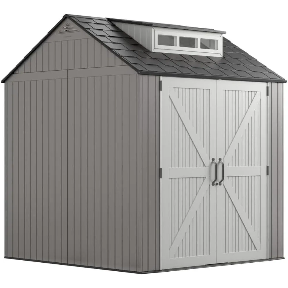 

Outdoor Storage Shed With Floor (7 x 7 Ft), Weather Resistant, Gray, Organization for Home/Backyard/Garden Tools/Lawn Mower