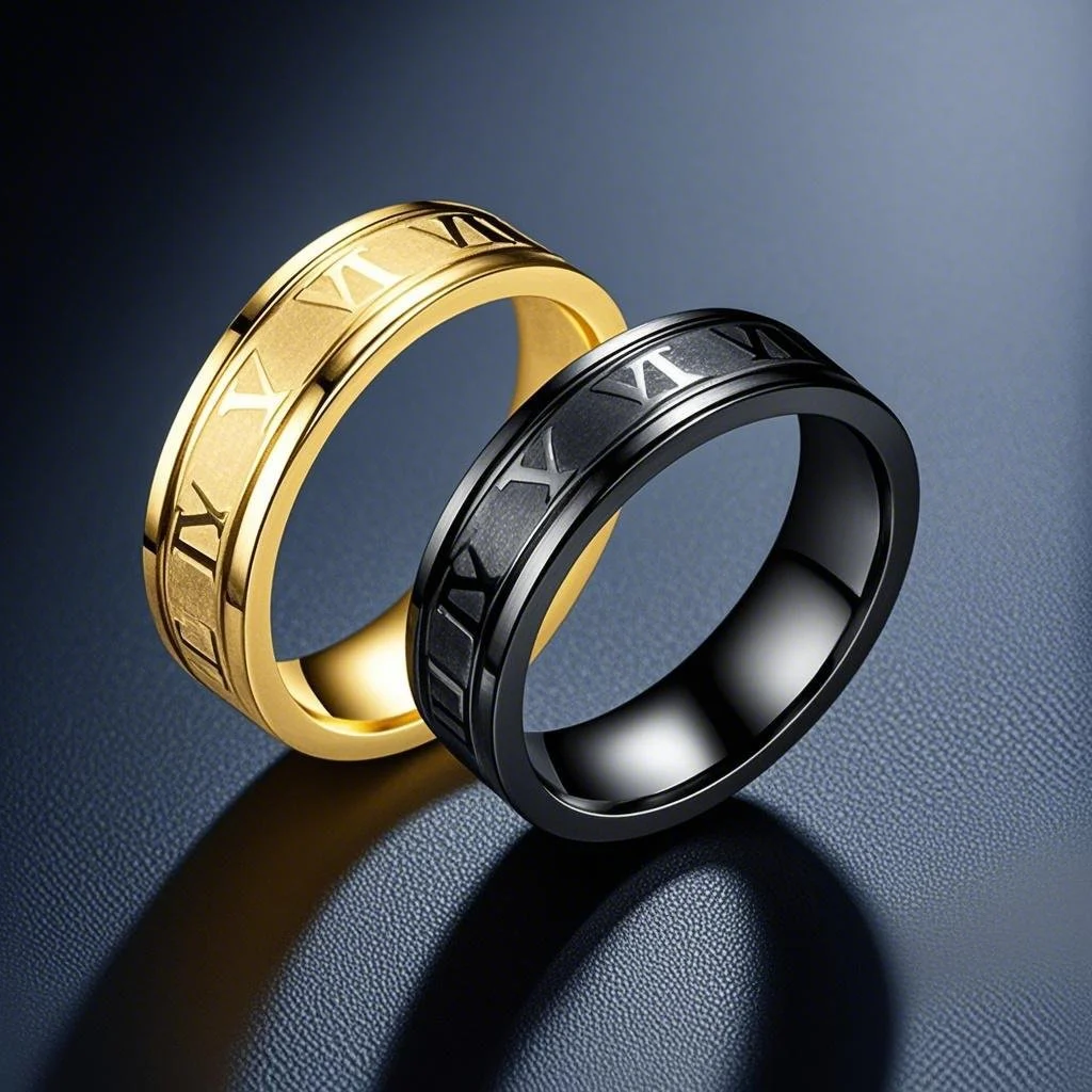 

Vintage Roman Numerals Men's Ring 6mm Wide Stainless Steel Fashion Band Temperament Style for Engagement Charm Jewelry