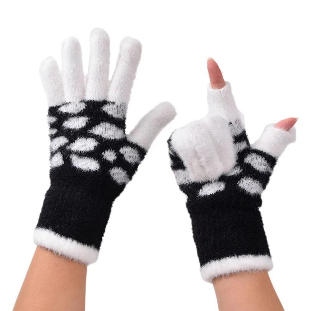 1pair Hand Gloves Winter Gloves Open Fingertips Knit Fabric Touchscreen Gloves Thickened Warm Ribbed Cuffs