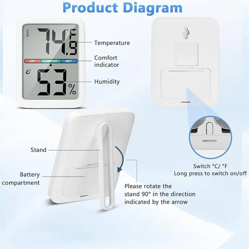 ABMR-Room Thermometer Digital Thermometer Hygrometer, Large LCD Screen Temperature Wall Thermometer Humidity Indoor