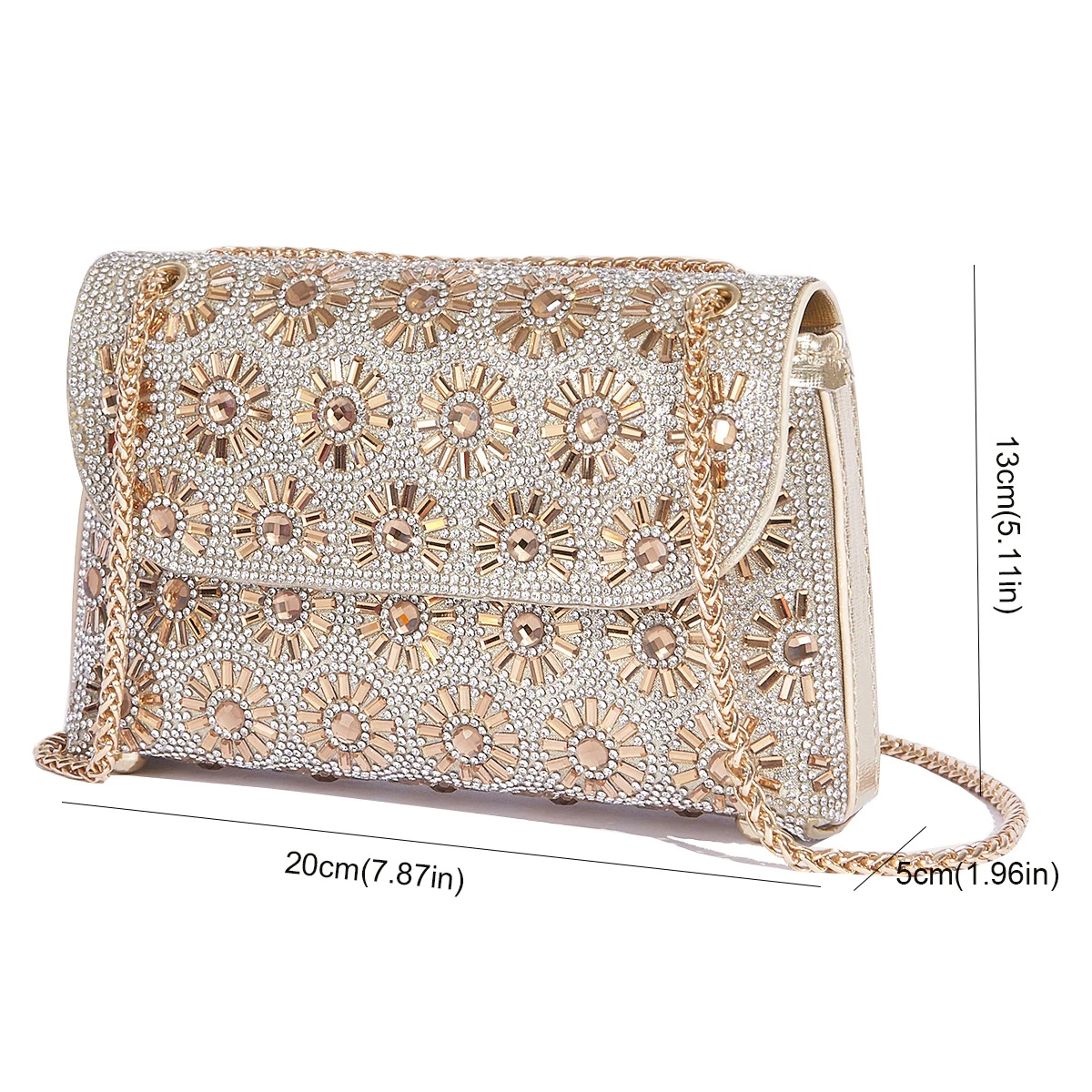 Luxury Designer Sunflower Diamond Shoulder Bag Women\'s Rhinestone Evening Bag Shiny Party Chain Handbag Casual Clutch Purse