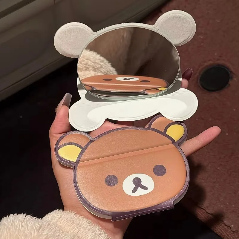 Hot Rilakkuma Folding Makeup Mirror Cute Simple Portable Handheld Makeup Mirror Foldable Girls Compact Travel Pocket Mirror Gift