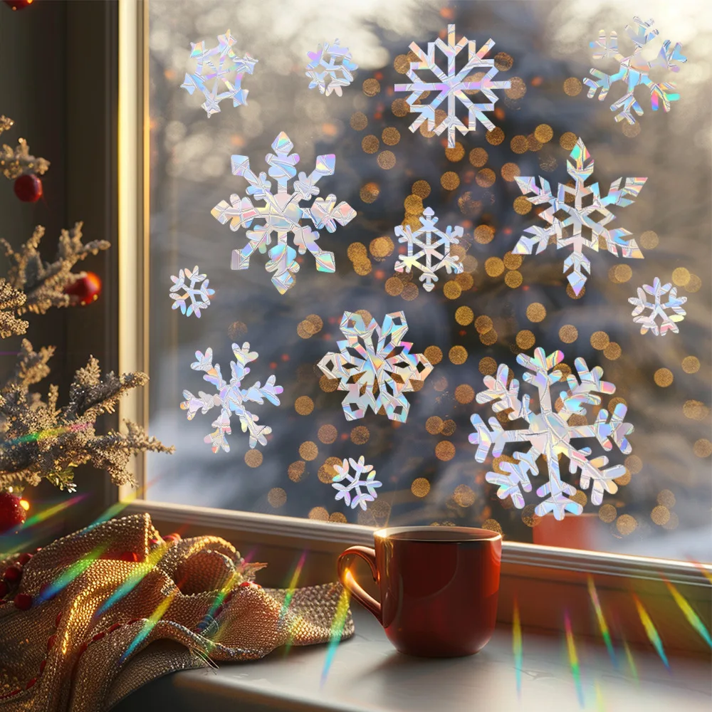 Snowflake Electrostatic Colorful Wall Stickers Window Christmas Decoration Decals for Home Decor New Year Wallpaper