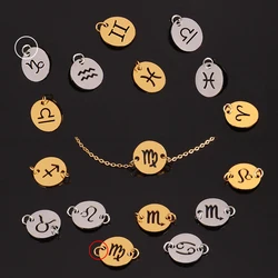 5PCS/lot Zodiac Floating Charms 316L Stainless Steel Gemini Leo Libra Cancer Constellation Pendants for Jewelry Making wholesale