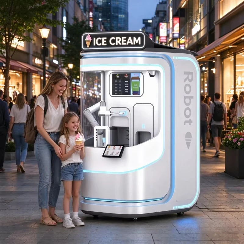 Unmanned Six Axis Robot Ice Cream Vending Machine 24H Self Service Multi Flavor Custom
