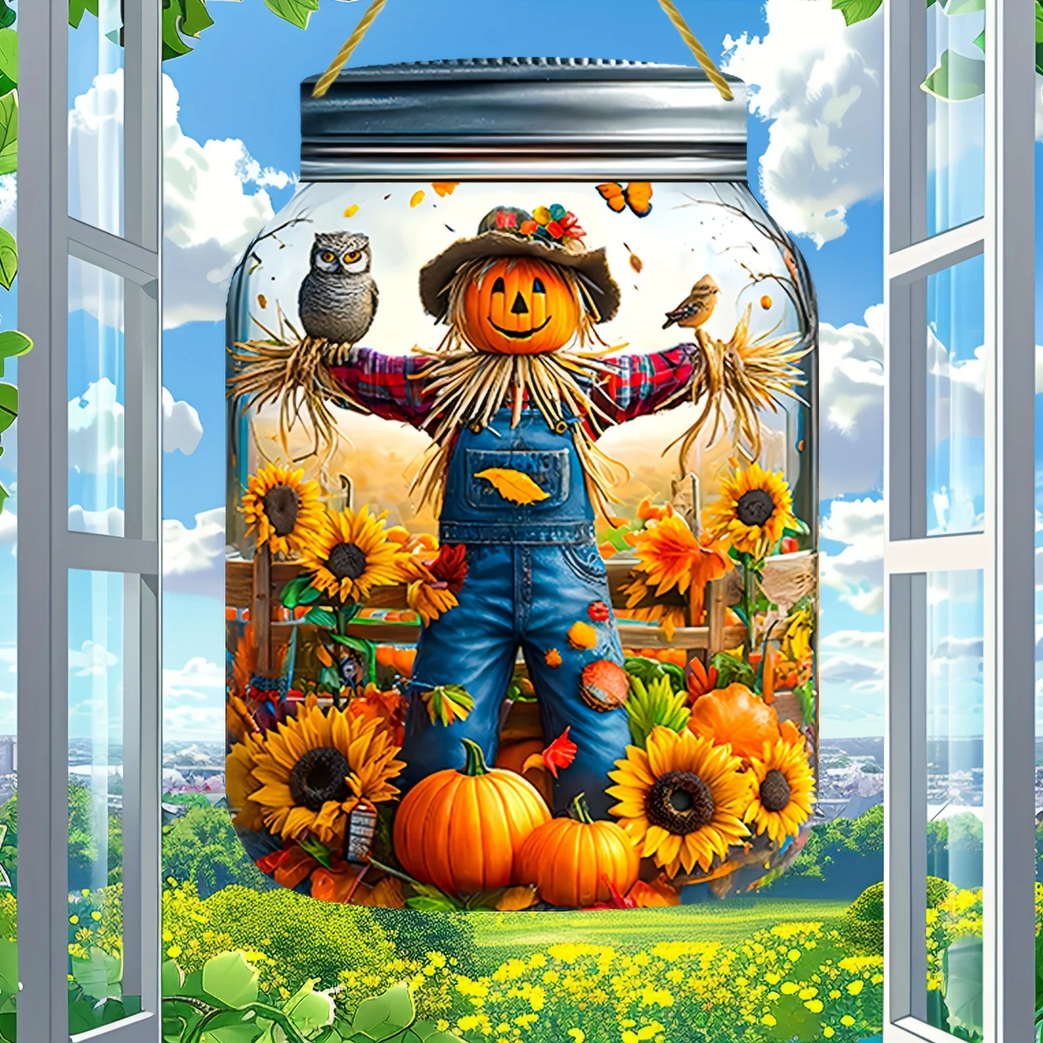 Scarecrow and autumn harvest pot,pastoral theme,indoor and outdoor decoration,gifts for autumn and harvest lovers,home or garden