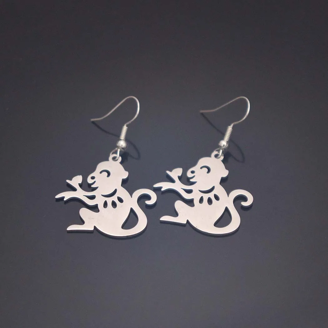 New fashionable stainless steel animal monkey pendant earrings for women, featuring unique and versatile designs, representing t