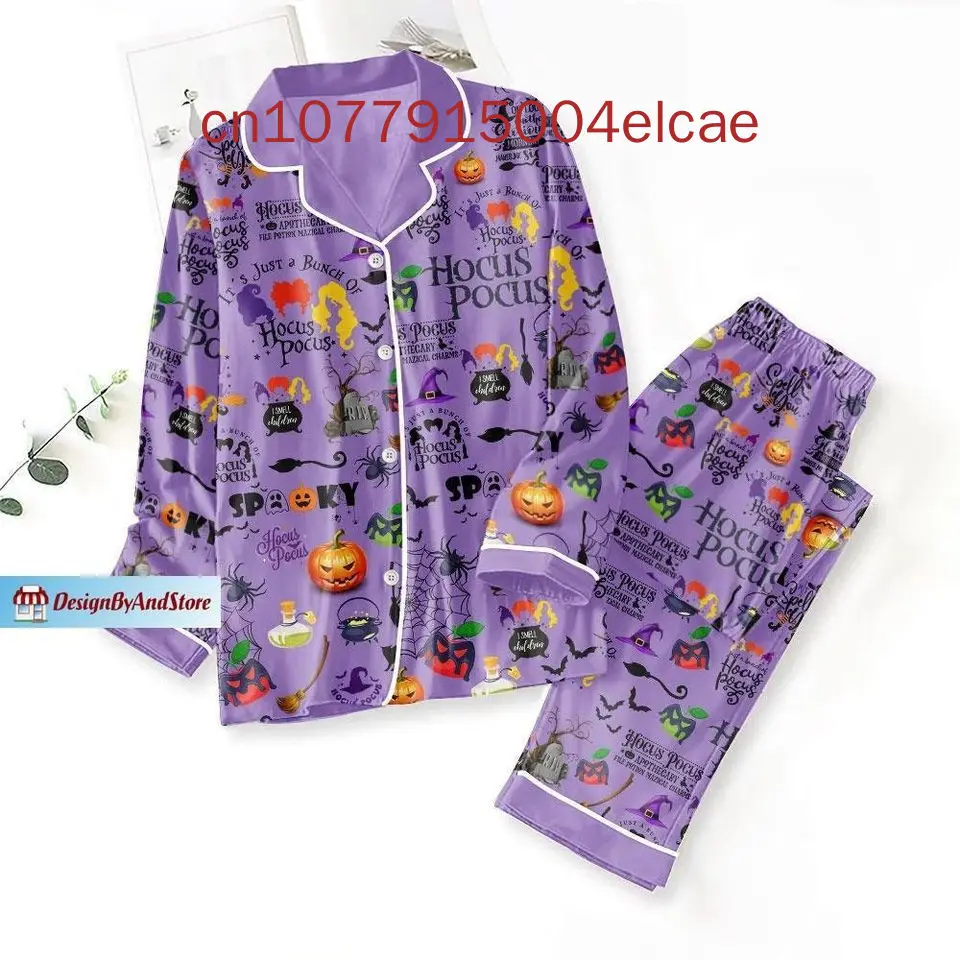 2024 New Christmas Hocus Pocus  Pajama Set Disney Casual Men\'s and Women\'s Long Sleeve Shirt Pajama Set