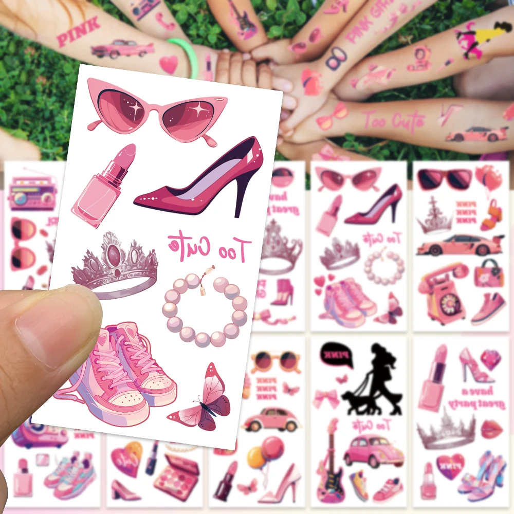 10pcs/pack Pink Girls Party Temporary Fake Tattoo Waterproof Stickers for Cartoon Children's Birthday Gift DIY Sticker Supplies