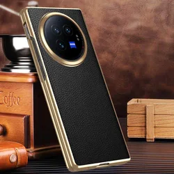 Genuine Leather Case For Vivo X Fold 2 3 Pro Case Real Leather & Plating Cover For Vivo X Fold2 Fold3 Pro Phone Protector