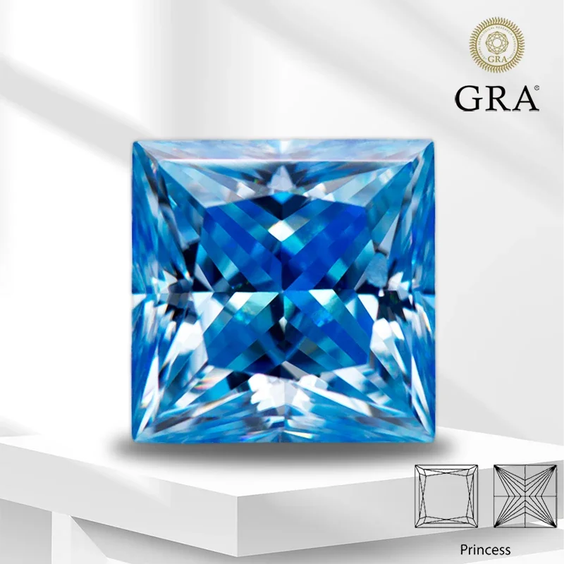

Wholesale Moissanite Lab Diamond Ice Blue Color Princess Cut with Certificate Advanced Jewelry Making Materials jewelry for