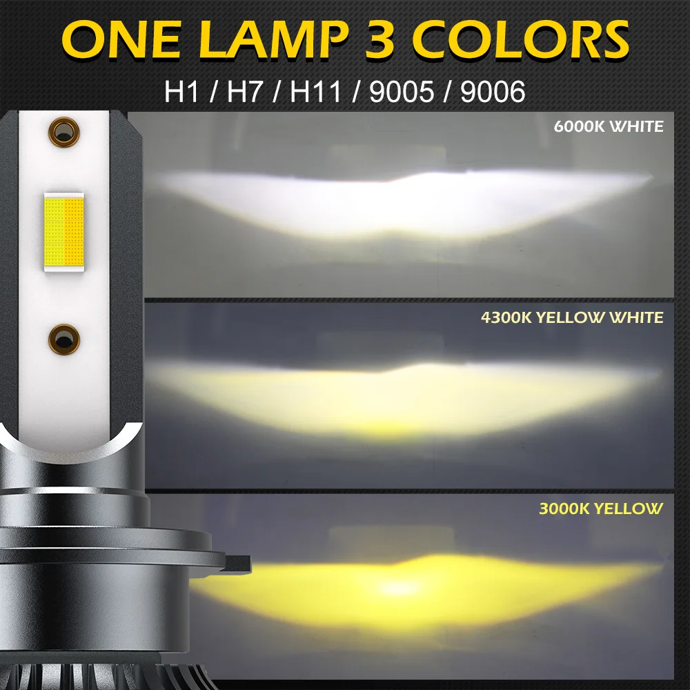 TCYATO 1PCS C7 three-color led car headlights, high-power dual-color H11 fog lights, low beam headlights, 9005  light warm light