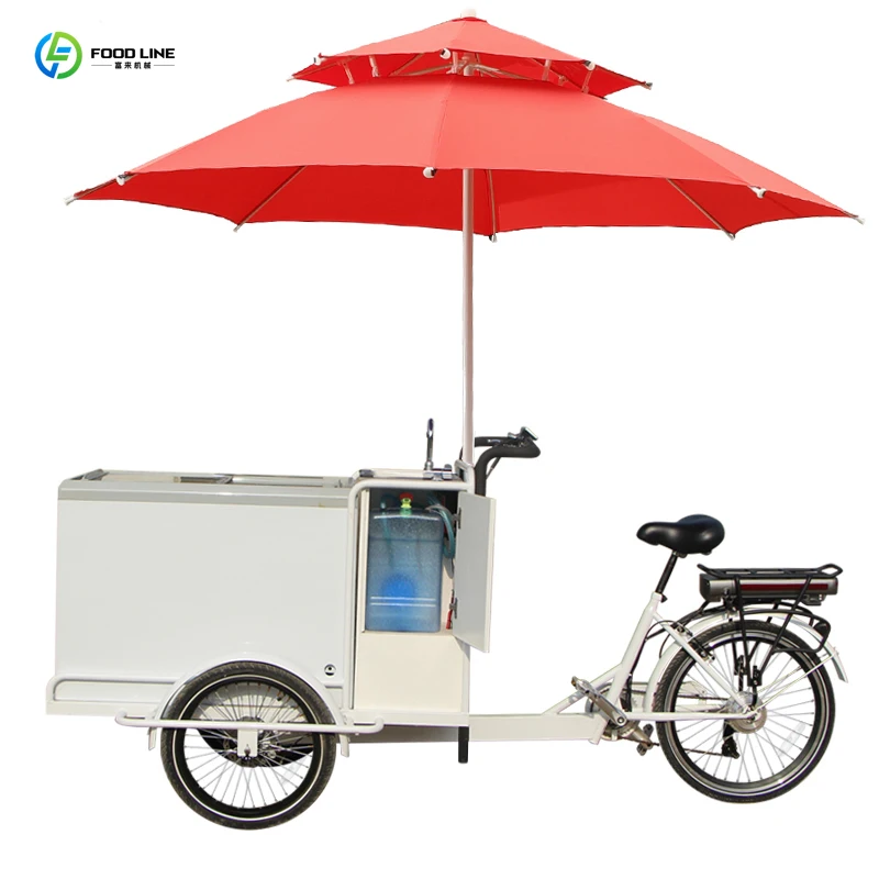 Customized Hot Selling Motorcycle Mobile Ice Cream Tricycle Solar Bike Hand Push Ice Cream Cart Commercial Street Vending