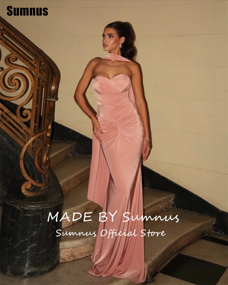 Eleganckie suknie balowe w stylu syreny Sumnus, bez rękawów, z dekoltem w serduszko, długie sukienki na przyjęcia z szalem, suknie wieczorowe na galę, szyte na miarę.