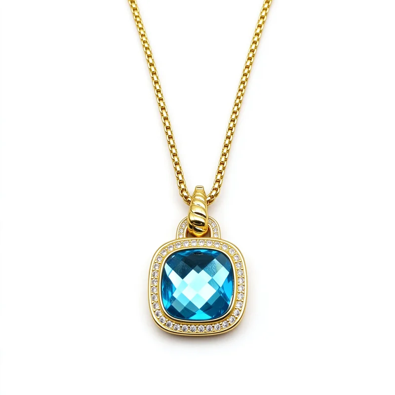 Gold Tone Alloy Square Crystal Pendant Necklace for Women, Sparkling Multi Color Square Cut Stone Pendant with Delicate Thin Chain, Elegant Chic Fashion Jewelry for Daily Wear, Party, Wedding, Anniversary and Casual Occasions, Great Present Gift for Her