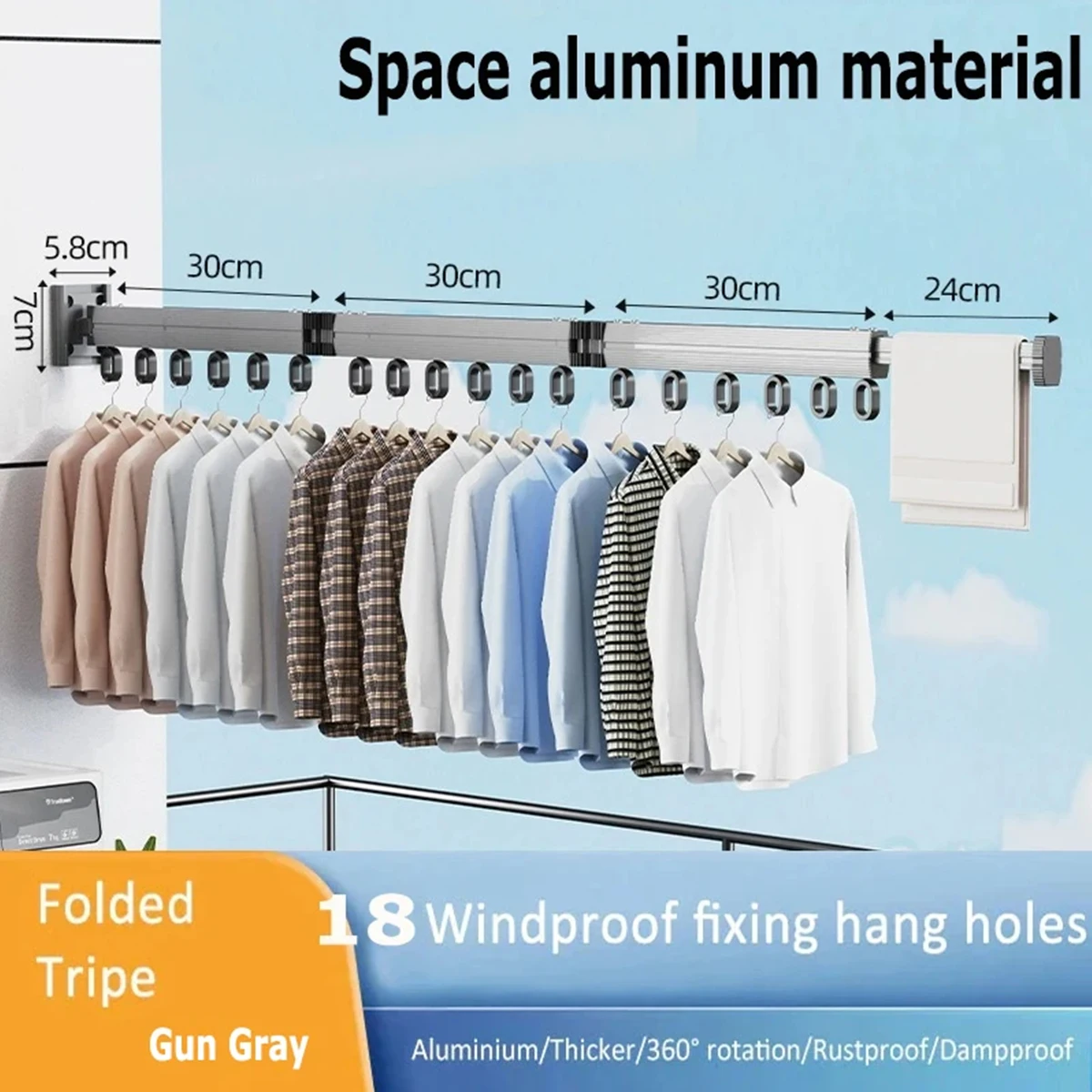 Wall-Mounted Foldable Aluminum Alloy Clothes Drying Rack Perfect for Balcony Bedroom Kitchen Living Room