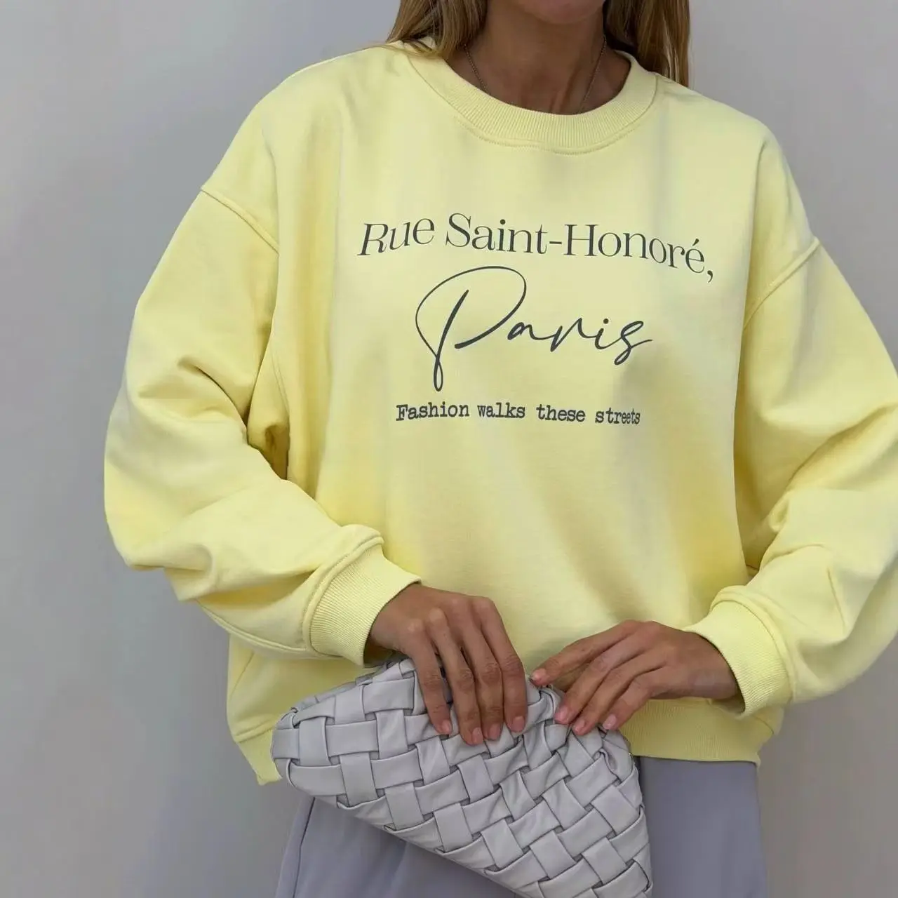 French Fashionable Letter Printing Elegant Sweatshirt Women Long Sleeve Crewneck Simple Design Loose Casual Hoodies Pullover New