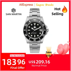 San Martin Diver Water mesurost Luxe Saphir Hommes Montres Mécaniques Automatiques 20Bar Shoous Date Fenêtre Montre zones me SN0017G-3