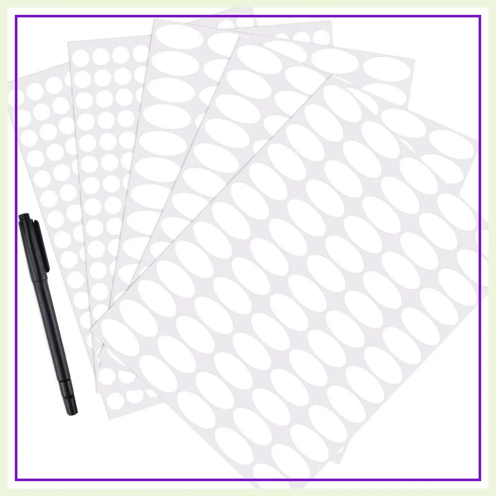 

325 Pieces Essential Oil Label Stickers - White Waterproof Oval & Round Labels with Marker Pen