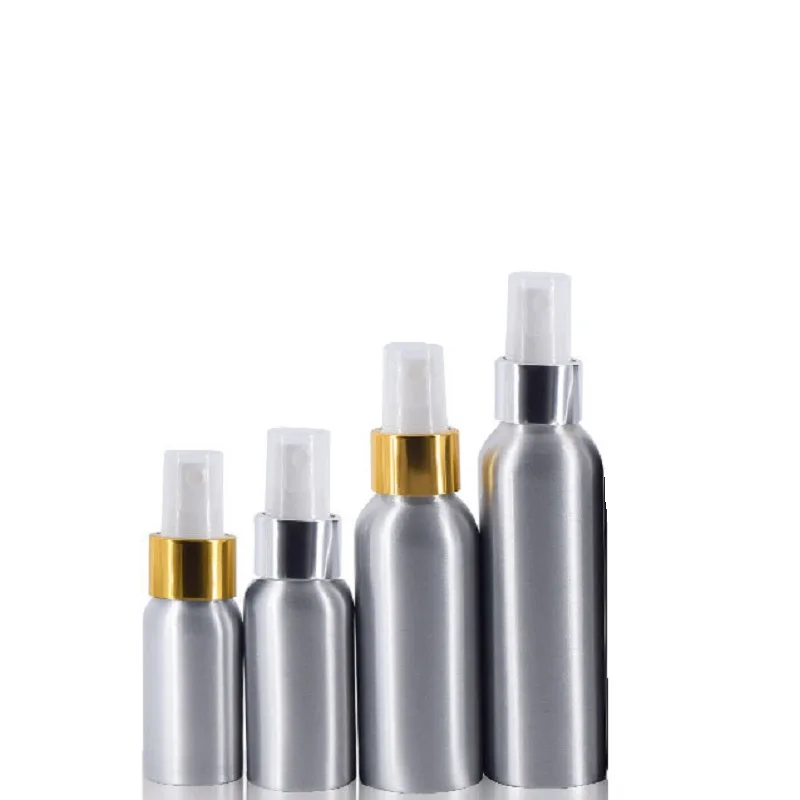 

15Pcs Aluminum Bottle 30ml 100ml 150ml Gild Silver Pump Spray Bottle Packaging Portable Refillable Bottles