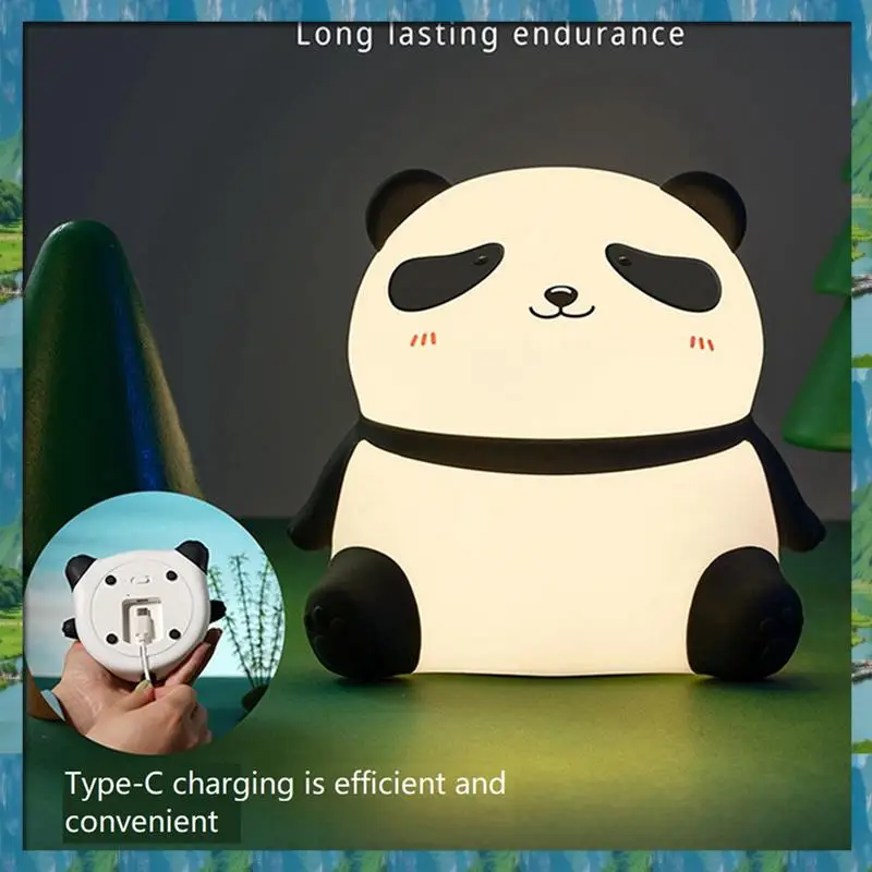 The New Cute Panda LED Night Light Silicone USB Rechargeable Timer Bedside Lamp Room Decor Children Nightlight Gift