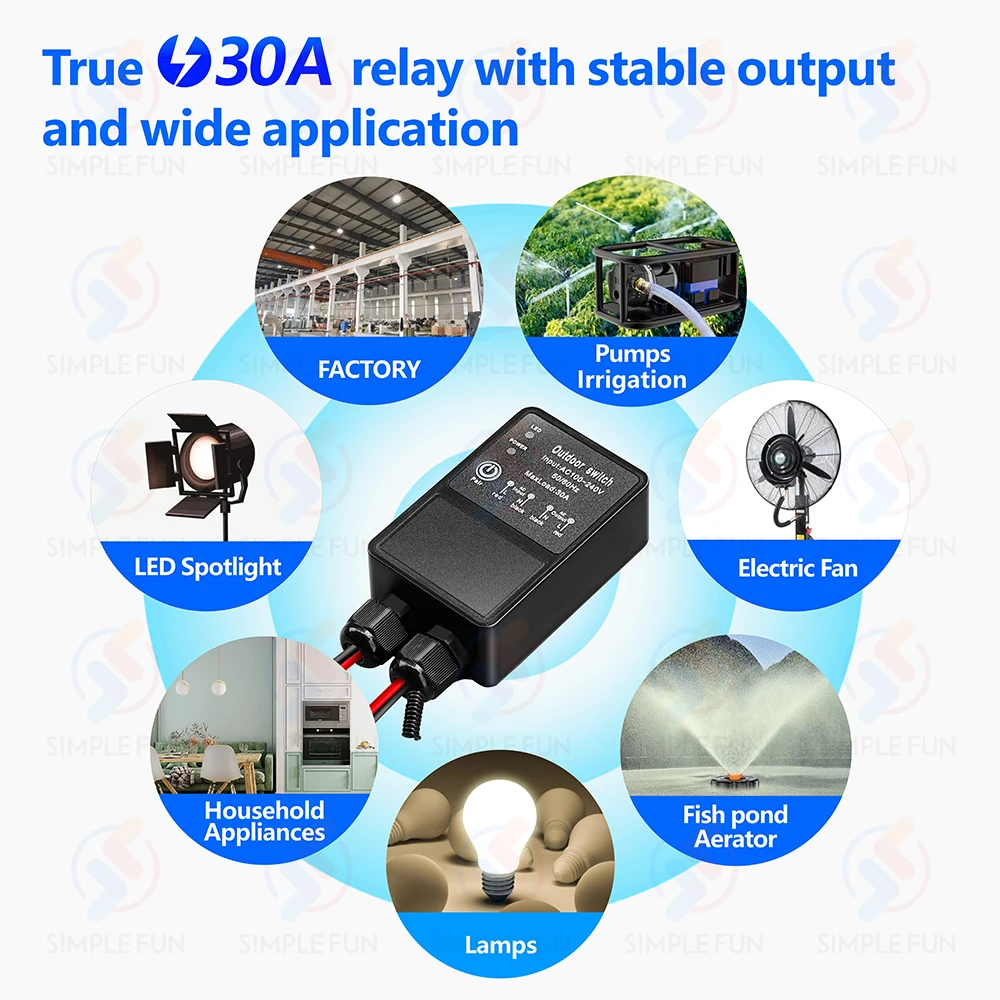 433Mhz Wireless Remote Control Switch 110V 220V Outdoor Waterproof,500m Control Range,30A High Power Relay,for Pump Lamp Fan