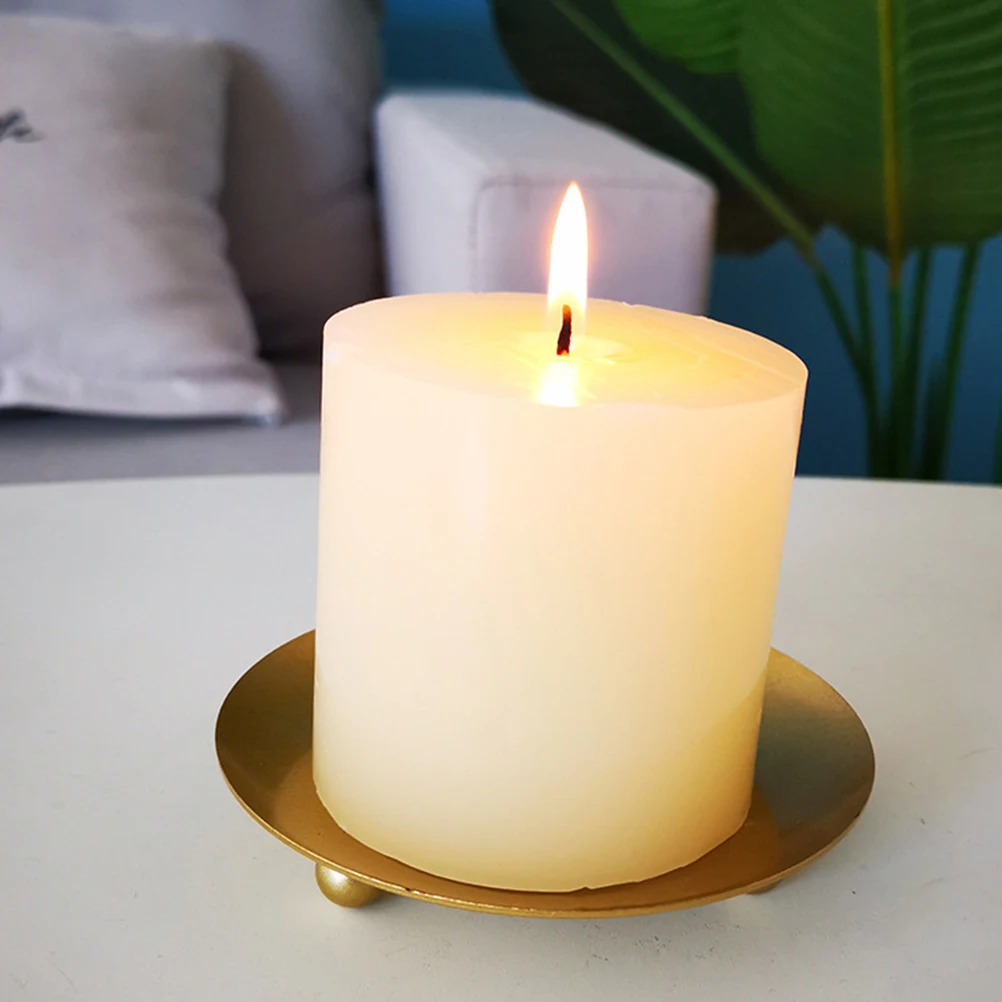 

2pcs Golden Wedding Decorative Tea Candleholder Tray Heat Resistant Round Beads Party Wedding Birthday Storage Tray