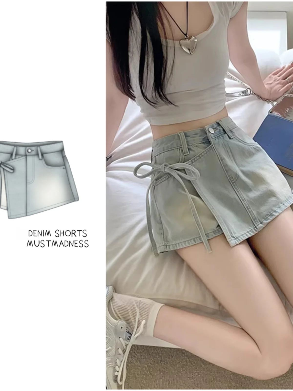 Celana Denim A-Line Pinggang Tinggi Celana Rok Bersabuk Trendi Musim Semi Musim Panas Wanita Jeans Anak Perempuan Pedas Panjang Or Kasual