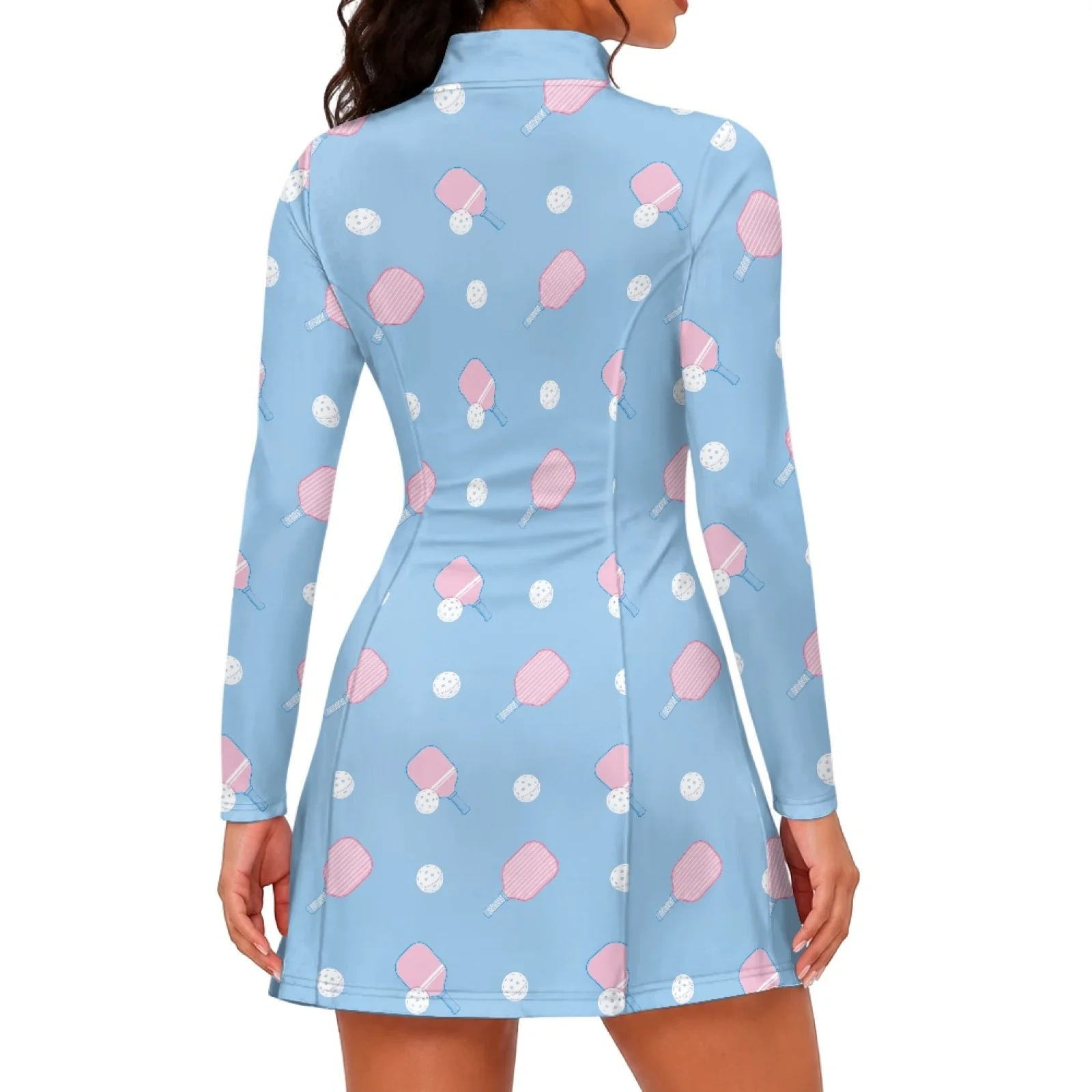PENSTROLL Women's Long Sleeve Golf Dress with Pink Paddle Pattern, 2 Piece Sets Moisture Wicking Apparel for Casual Golf Workout