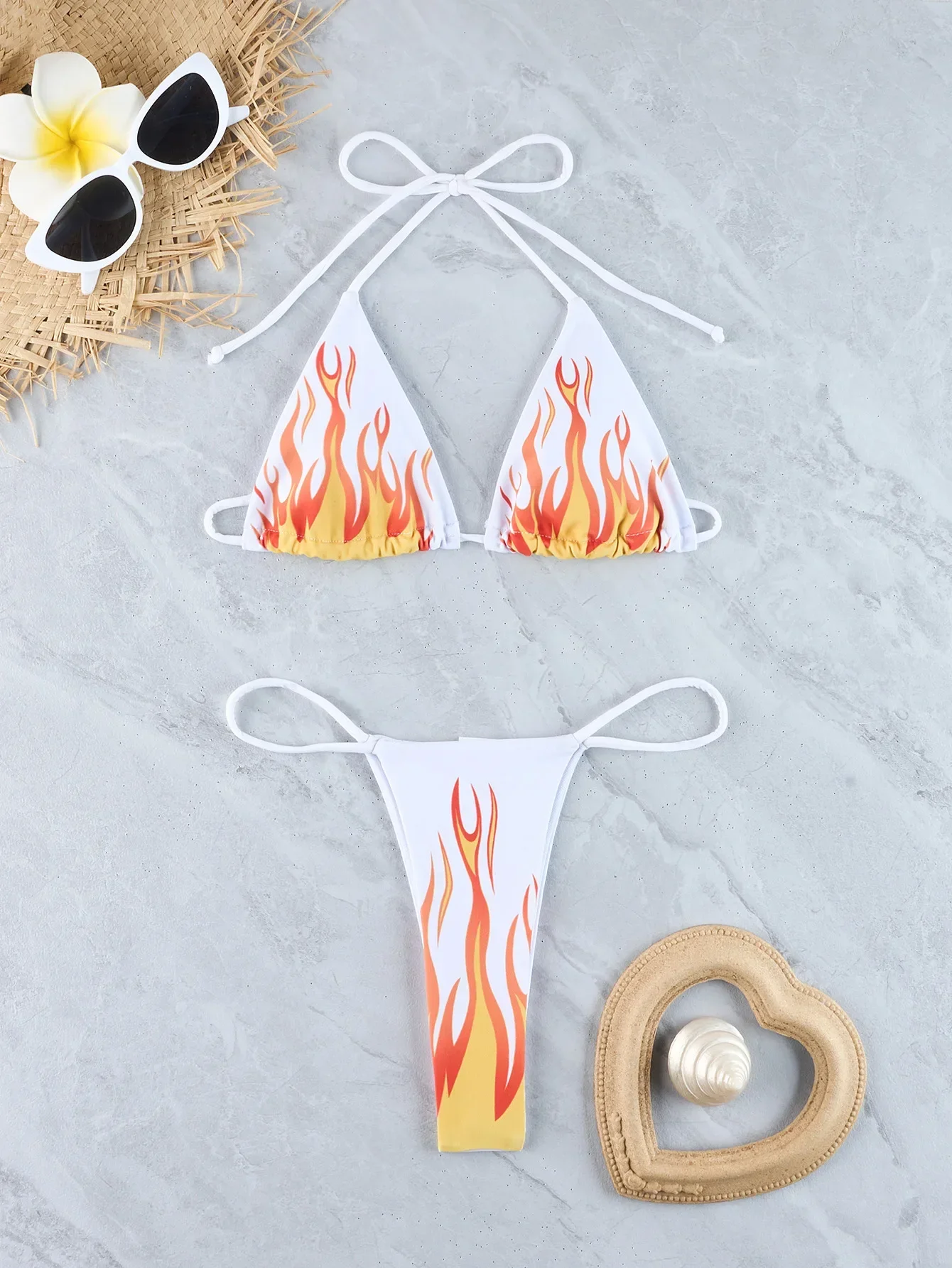 

Sexy Micro Bikini 2024 Woman Swimsuit Flame Print Swimwear Women String Thong Bikinis Set Female Bathing Suit Beach Wear Biquini