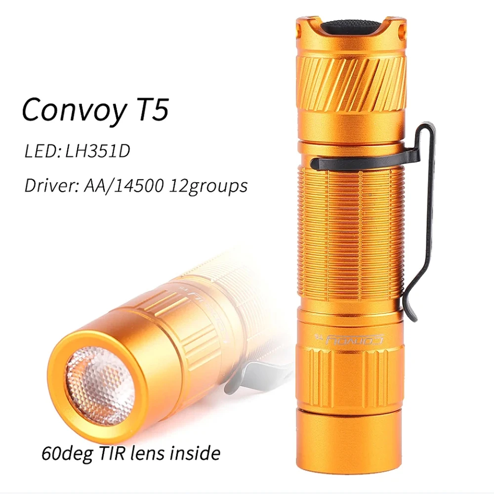 

Фонарик Convoy T5 с LH351D Lanterna Led Mini AA 14500, вспышка, 60 градусов, линза TIR, рабочий свет, брелок Latarka