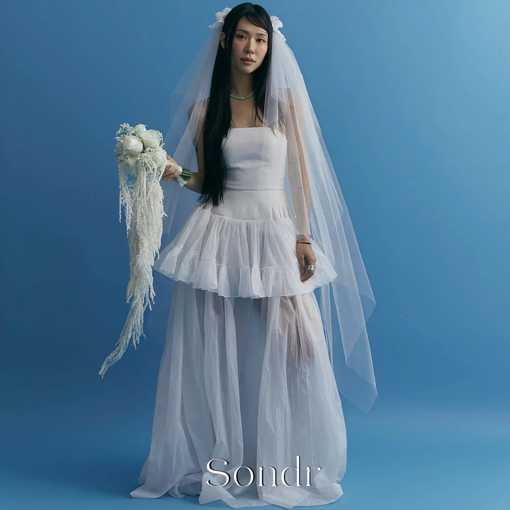 Sondr Ruffled Korean Wedding Dresses Strapless A Line Japanese Women Wedding Photography Gown Bride's Dresses Customized